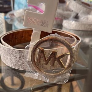 Michael Kors Light Tan Belt with Gold MK Buckle